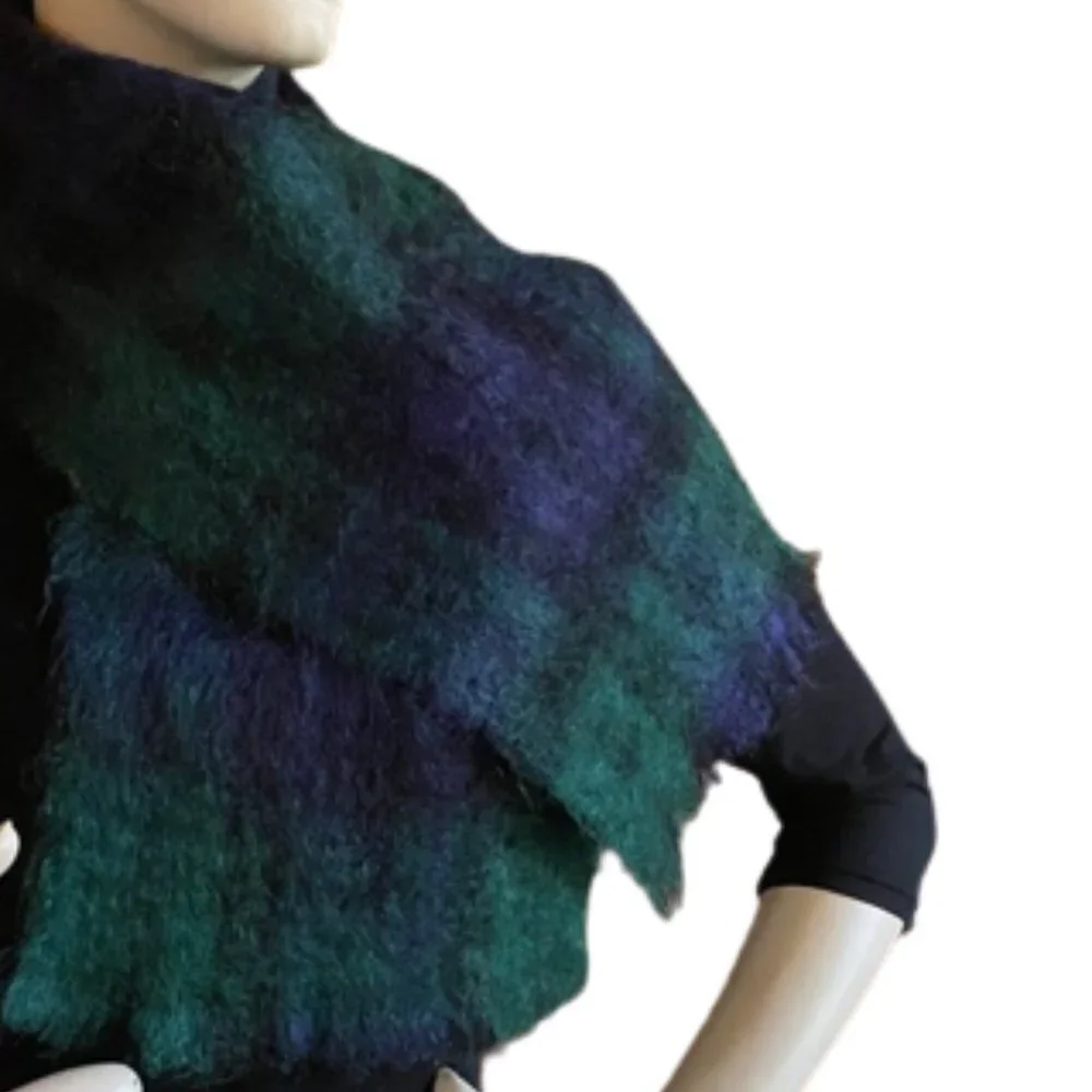 Vintage Black Watch Blackwatch Tartan Plaid Mohair Wool Scarf Highlands Scotland